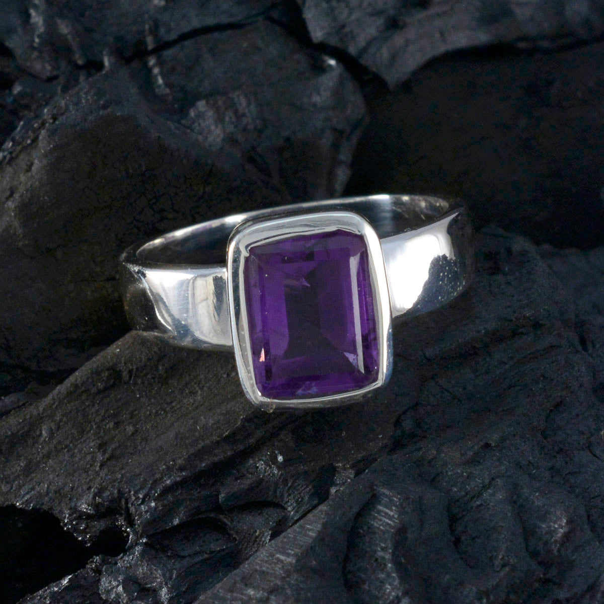 Amethyst Solitaire Moroccan 925 Silver Purple Gems Slim Abstract Ring Jewellery