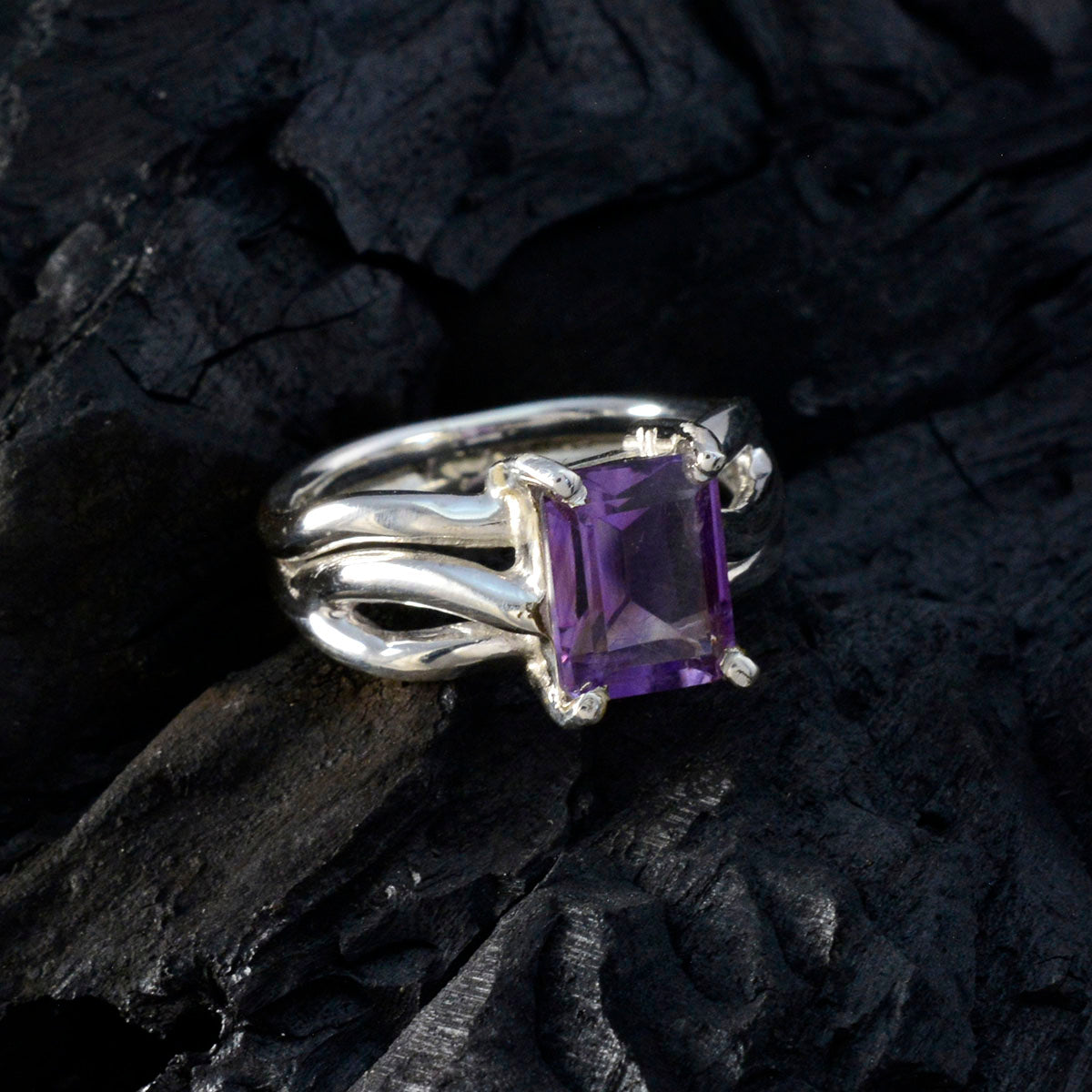 Amethyst Solitaire Russian Silver Purple Gemstones Minimal Romantic Ring Jewellery