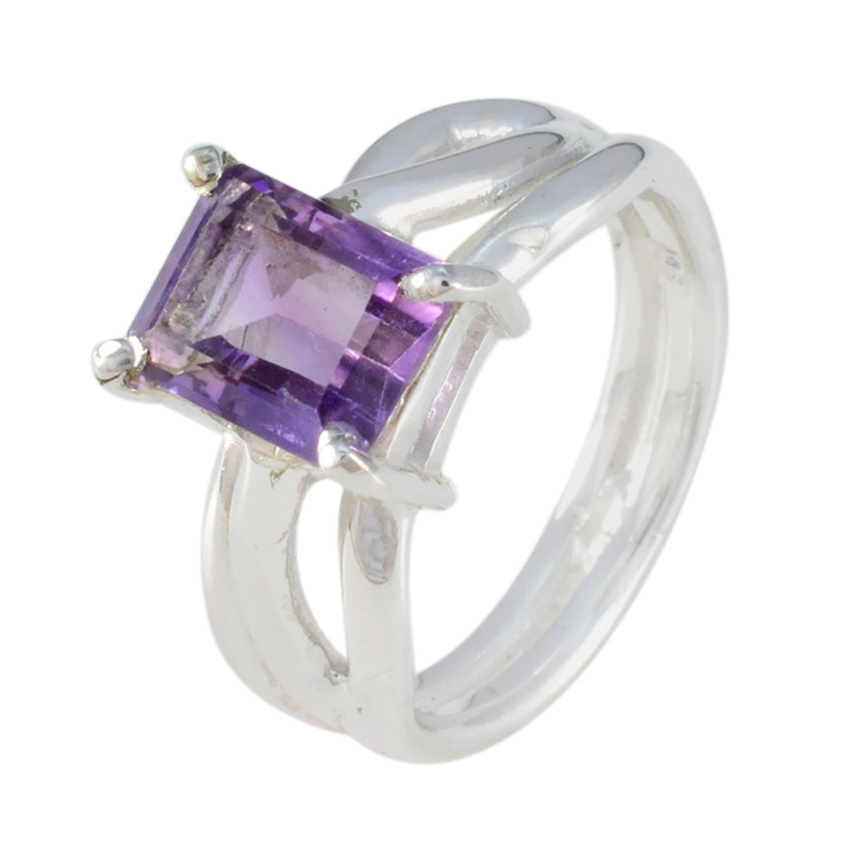 Anello romantico minimalista con pietre preziose viola in argento russo e solitario in ametista Immagine secondaria del prodotto
