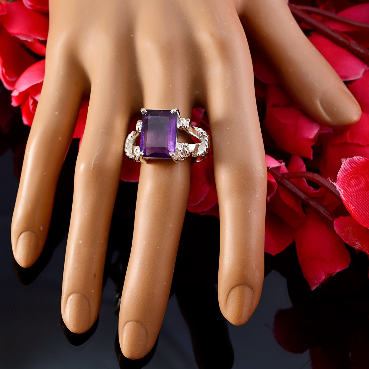 Amethyst Solitaire Mexican 925 Silver Purple Gemstone Versatile Rope Wire Ring Jewelry