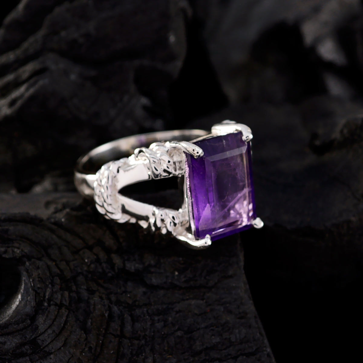 Amethyst Solitaire Mexican 925 Silver Purple Gemstone Versatile Rope Wire Ring Jewelry