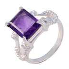 Amethyst Solitaire Mexican 925 Silver Purple Gemstone Versatile Rope Wire Ring Jewelry