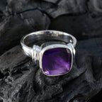Amethyst Solitaire Indian 925 Sterling Silver Purple Gemstones Eye catching Trendy Ring Jewellery