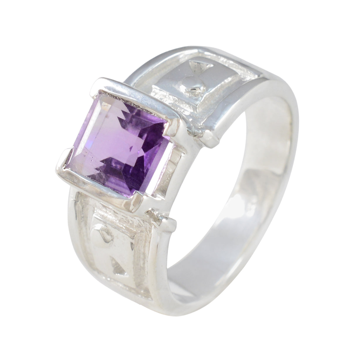Anello solitario in ametista, argento 92,5 spagnolo, pietra preziosa viola, gioiello astratto e audace Immagine secondaria del prodotto