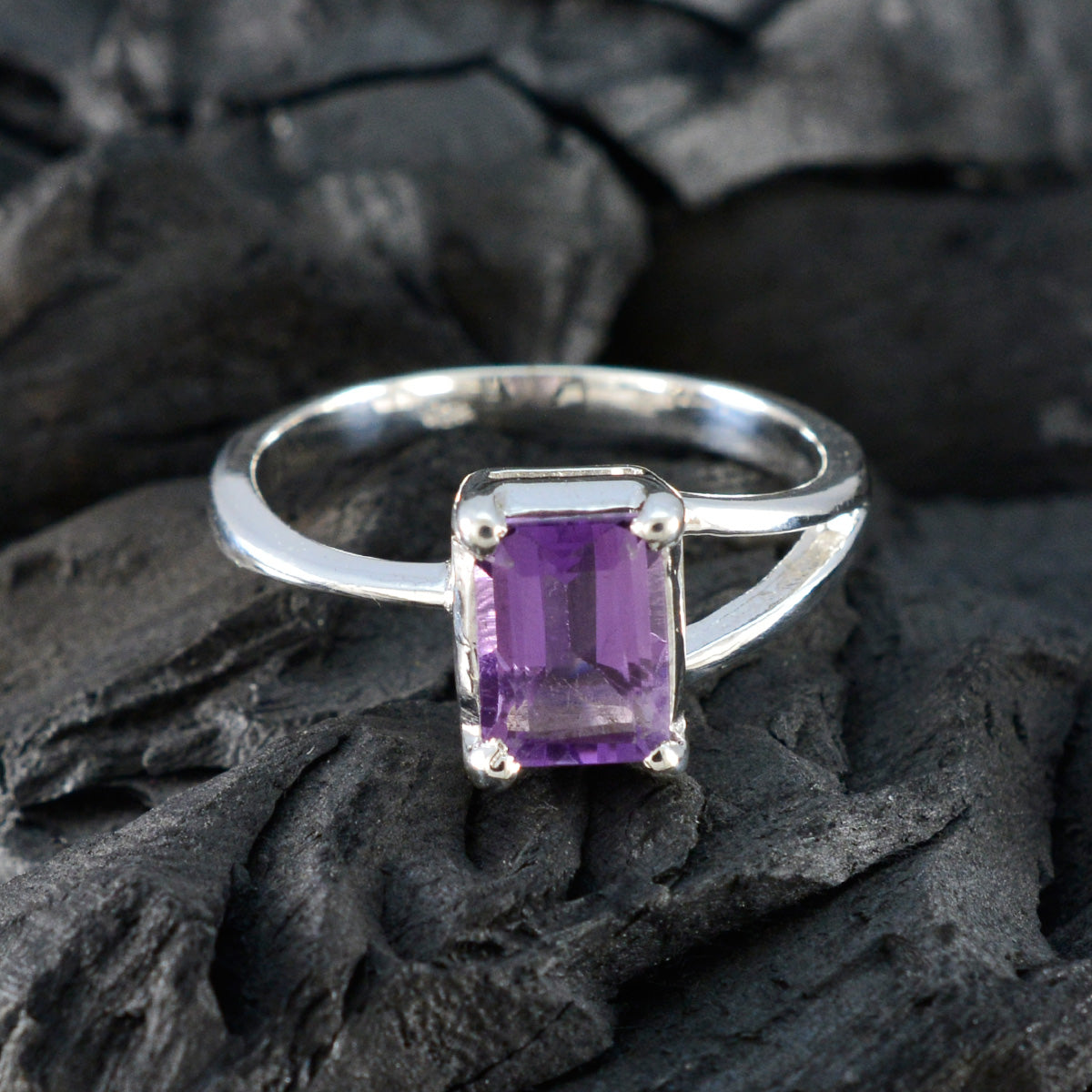 Amethyst Solitaire Korean Silver Purple Gemstone Whisper thin Contemporary Ring Jewellery