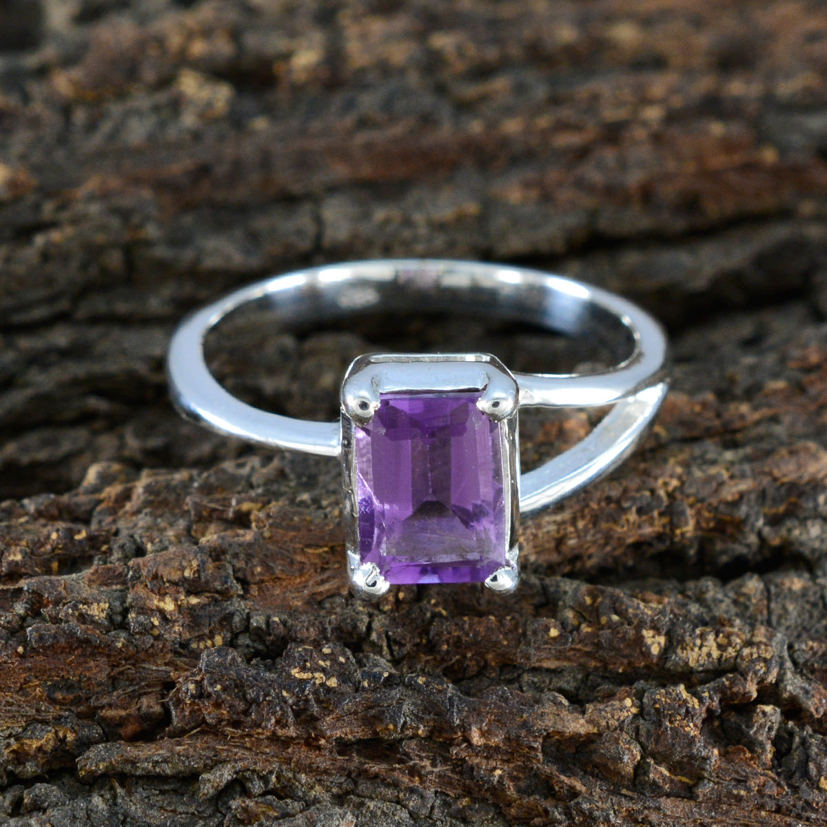 Amethyst Solitaire Korean Silver Purple Gemstone Whisper thin Contemporary Ring Jewellery
