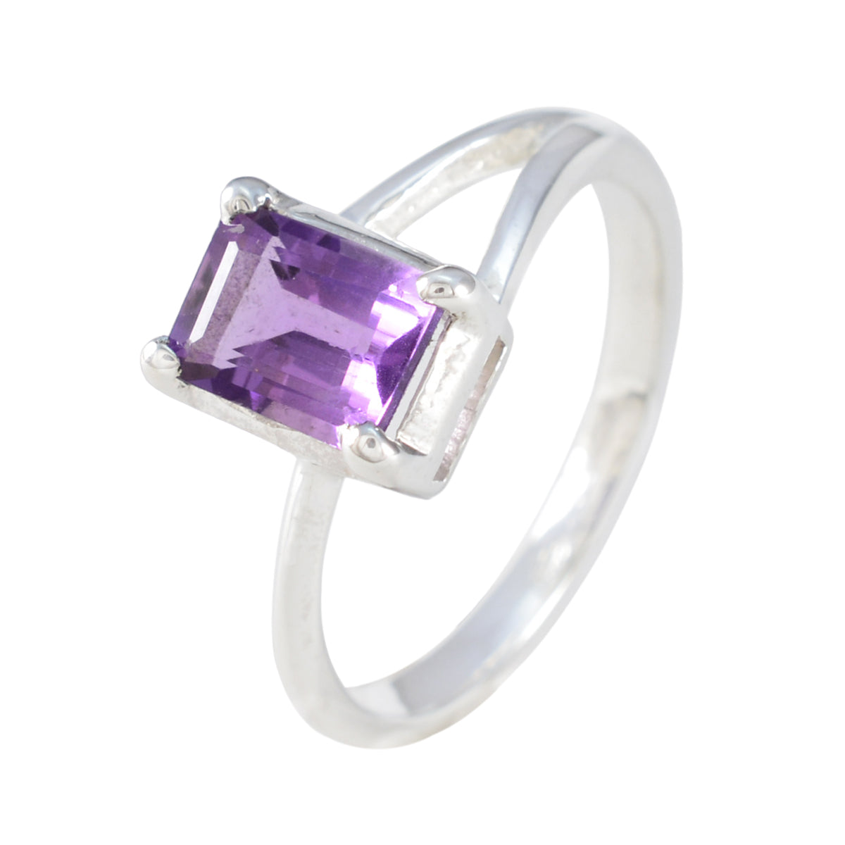 Amethyst Solitär Koreanischer Silber Lila Edelstein Flüsterdünner zeitgenössischer Ringschmuck Zweitbild