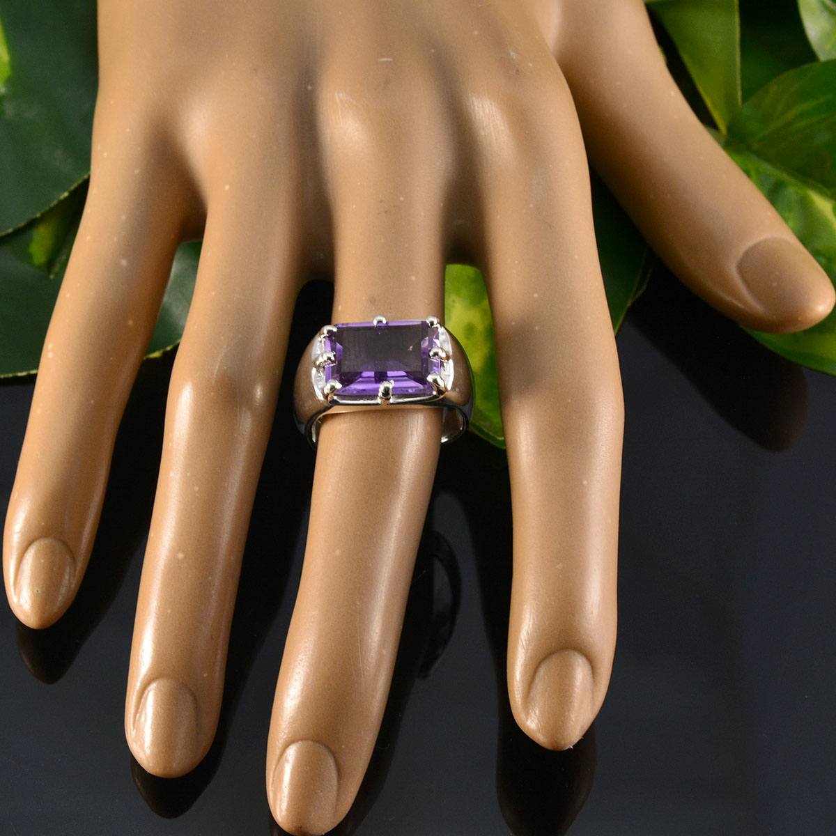 Amethyst Solitaire Italian 925 Silver Purple Gems Edgy Trendy Ring Jewellery