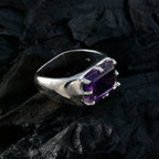 Amethyst Solitaire Italian 925 Silver Purple Gems Edgy Trendy Ring Jewellery