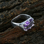 Amethyst Solitaire Italian 925 Silver Purple Gems Edgy Trendy Ring Jewellery