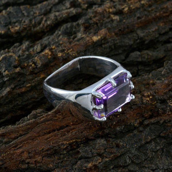 Amethyst Solitaire Italian 925 Silver Purple Gems Edgy Trendy Ring Jewellery