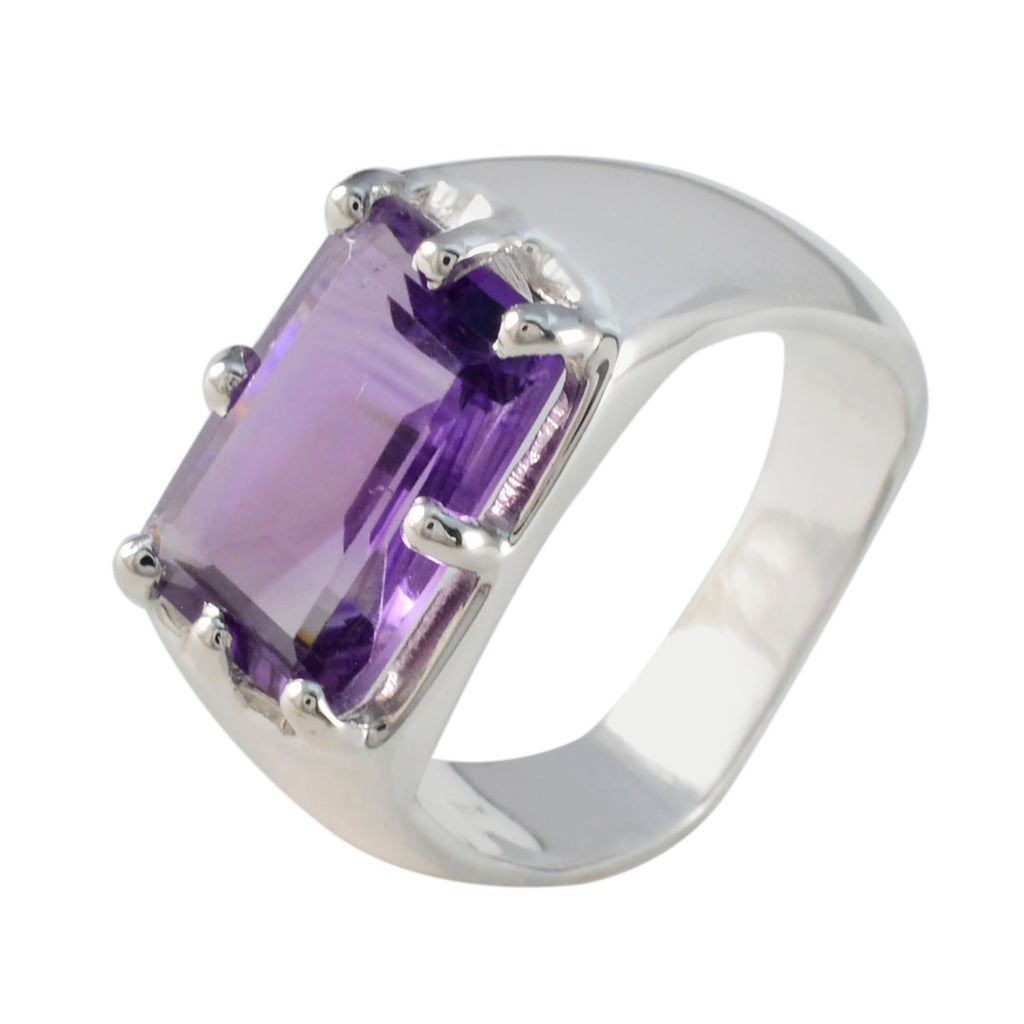 Amethyst Solitaire Italian 925 Silver Purple Gems Edgy Trendy Ring Jewellery