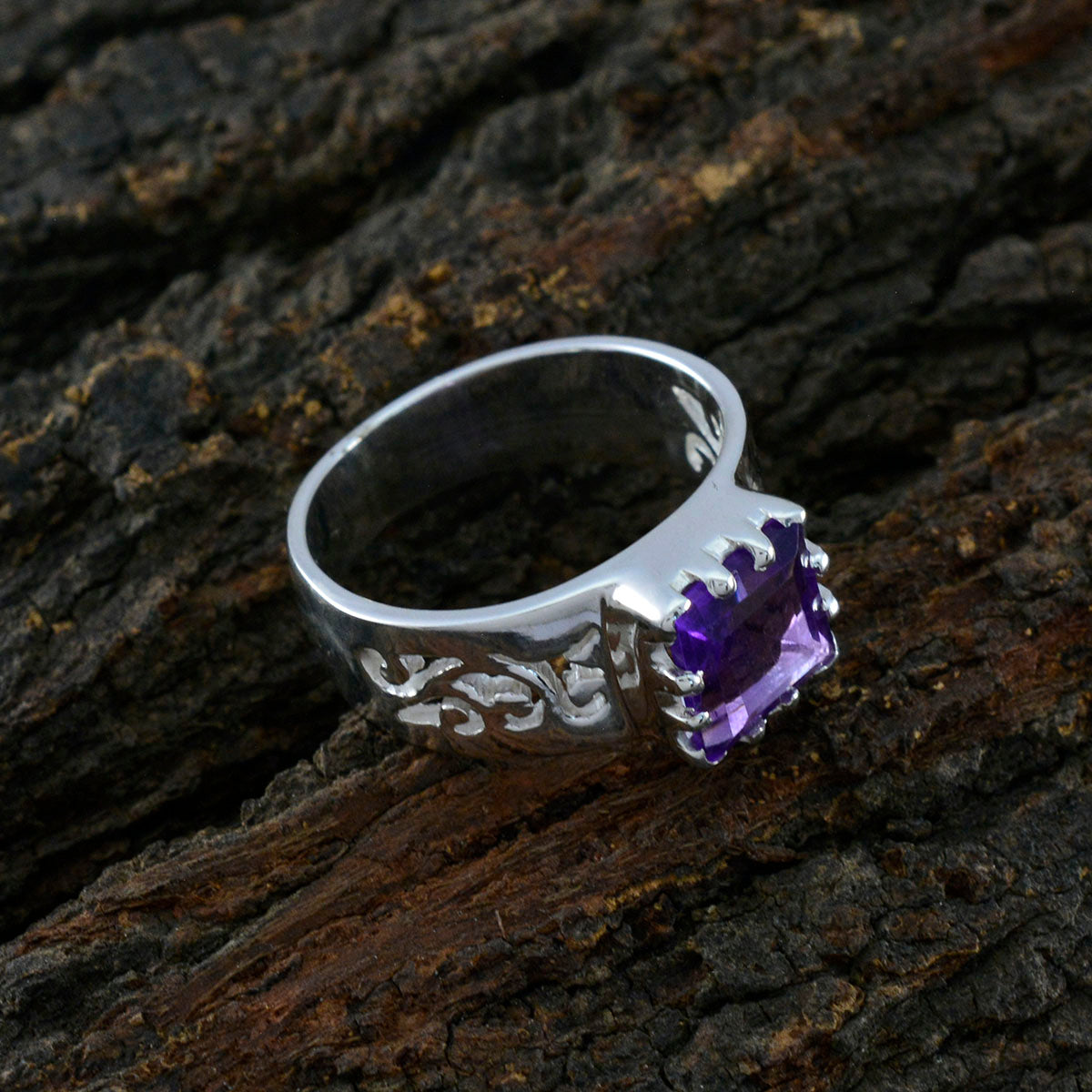 Amethyst Solitaire Russian 925 Sterling Silver Purple Gemstones Classic Graceful Ring Jewellery