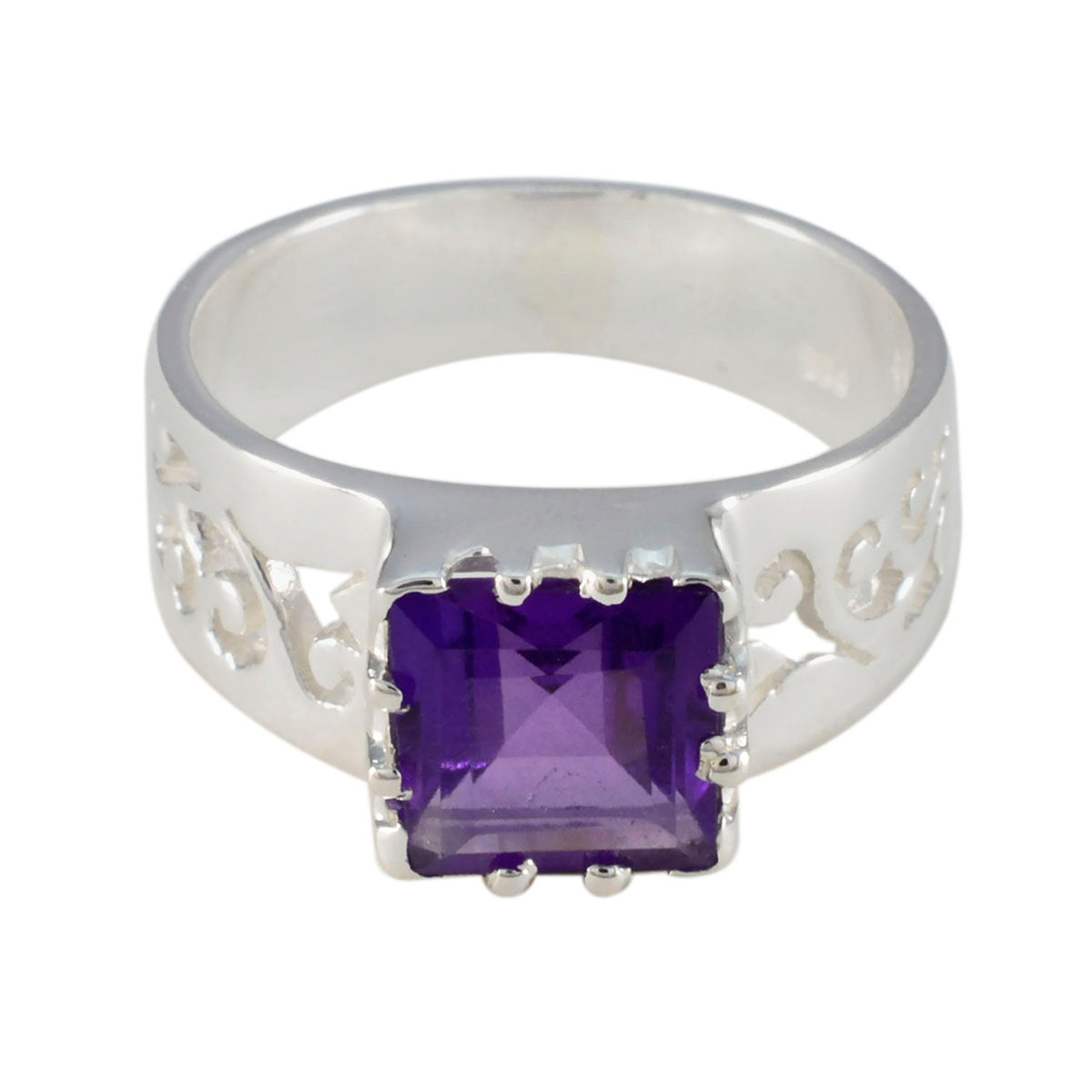 Amethyst Solitaire Russian 925 Sterling Silver Purple Gemstones Classic Graceful Ring Jewellery Immagine principale del prodotto