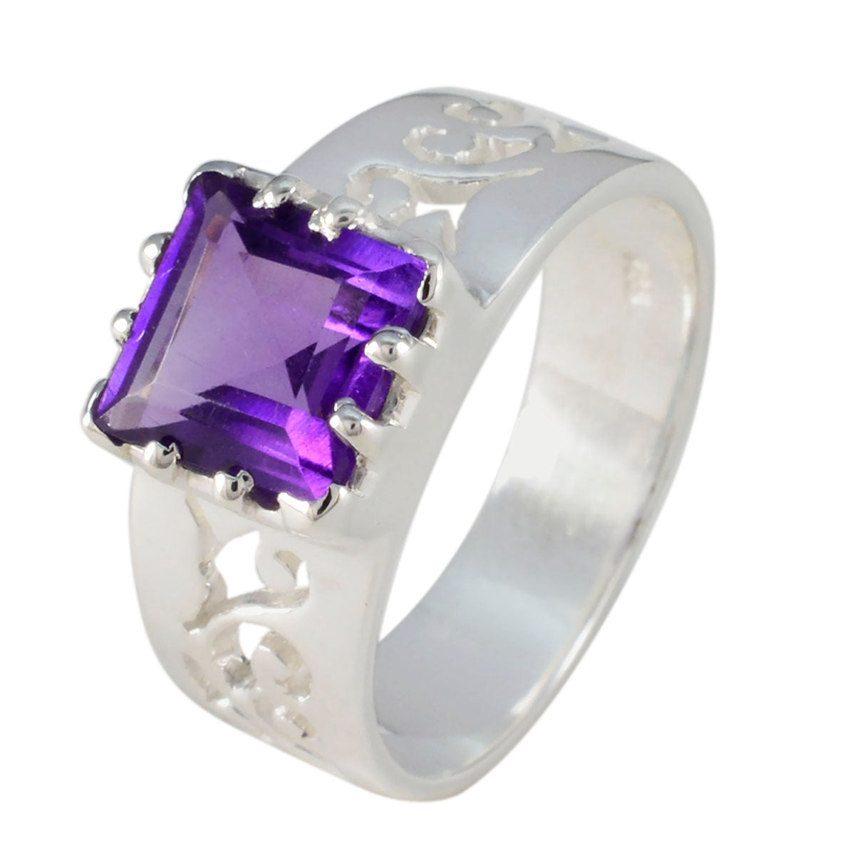 Anello classico ed elegante con ametista solitaria russa in argento sterling 925, pietre preziose viola Immagine secondaria del prodotto