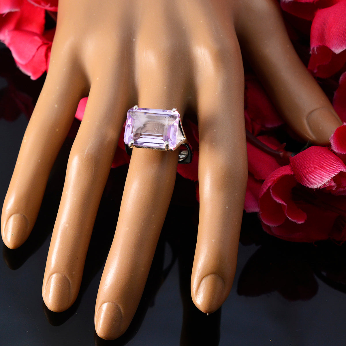 Amethyst Solitaire Moroccan Sterling Silver Purple Gemstones Versatile Art Deco Ring Jewelry