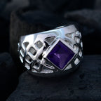 Amethyst Solitaire French 92.5 Silver Purple Gemstone Chunky Retro Ring Jewelry
