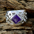 Amethyst Solitaire French 92.5 Silver Purple Gemstone Chunky Retro Ring Jewelry