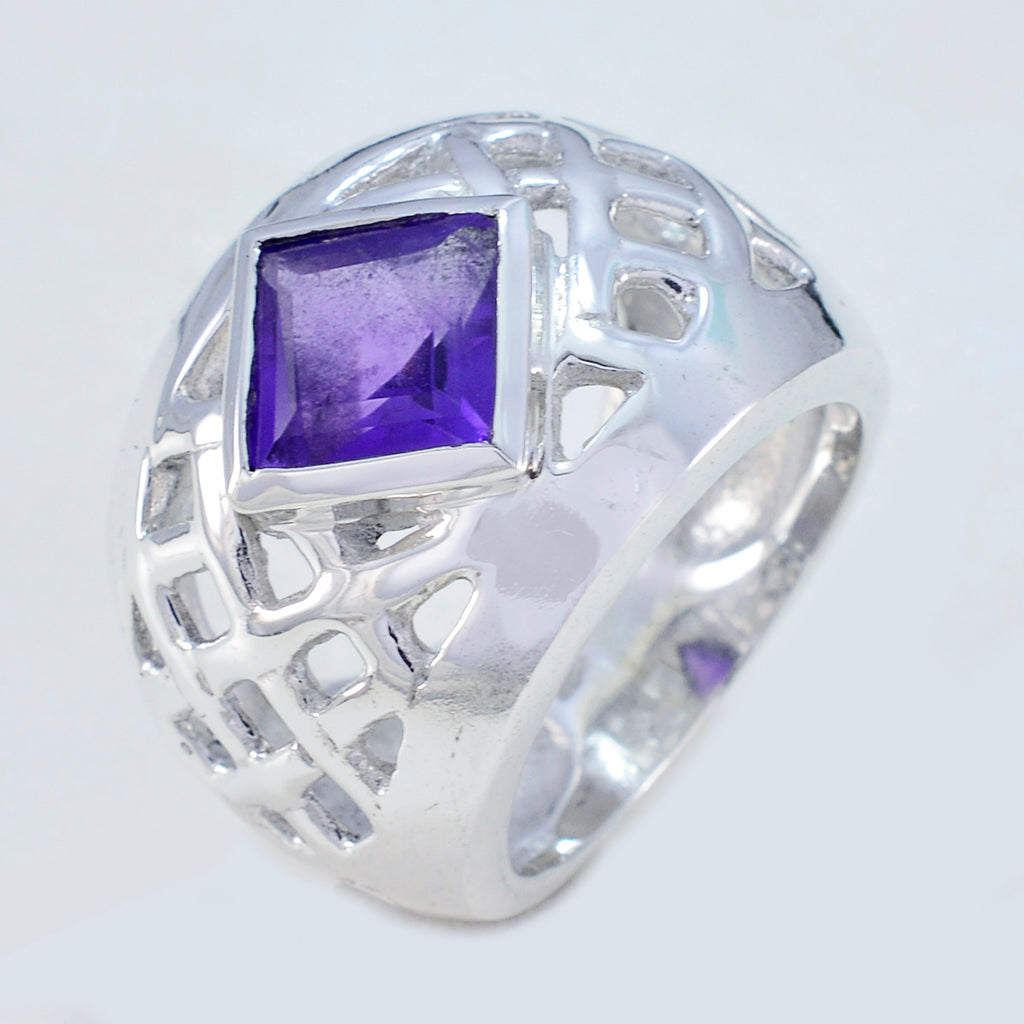 Amethyst Solitaire French 92.5 Silver Purple Gemstone Chunky Retro Ring Jewelry