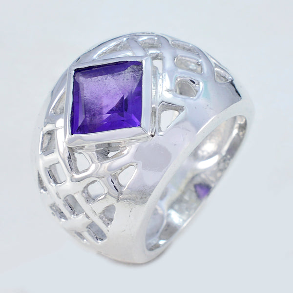 Amethyst Solitaire French 92.5 Silver Purple Gemstone Chunky Retro Ring Jewelry