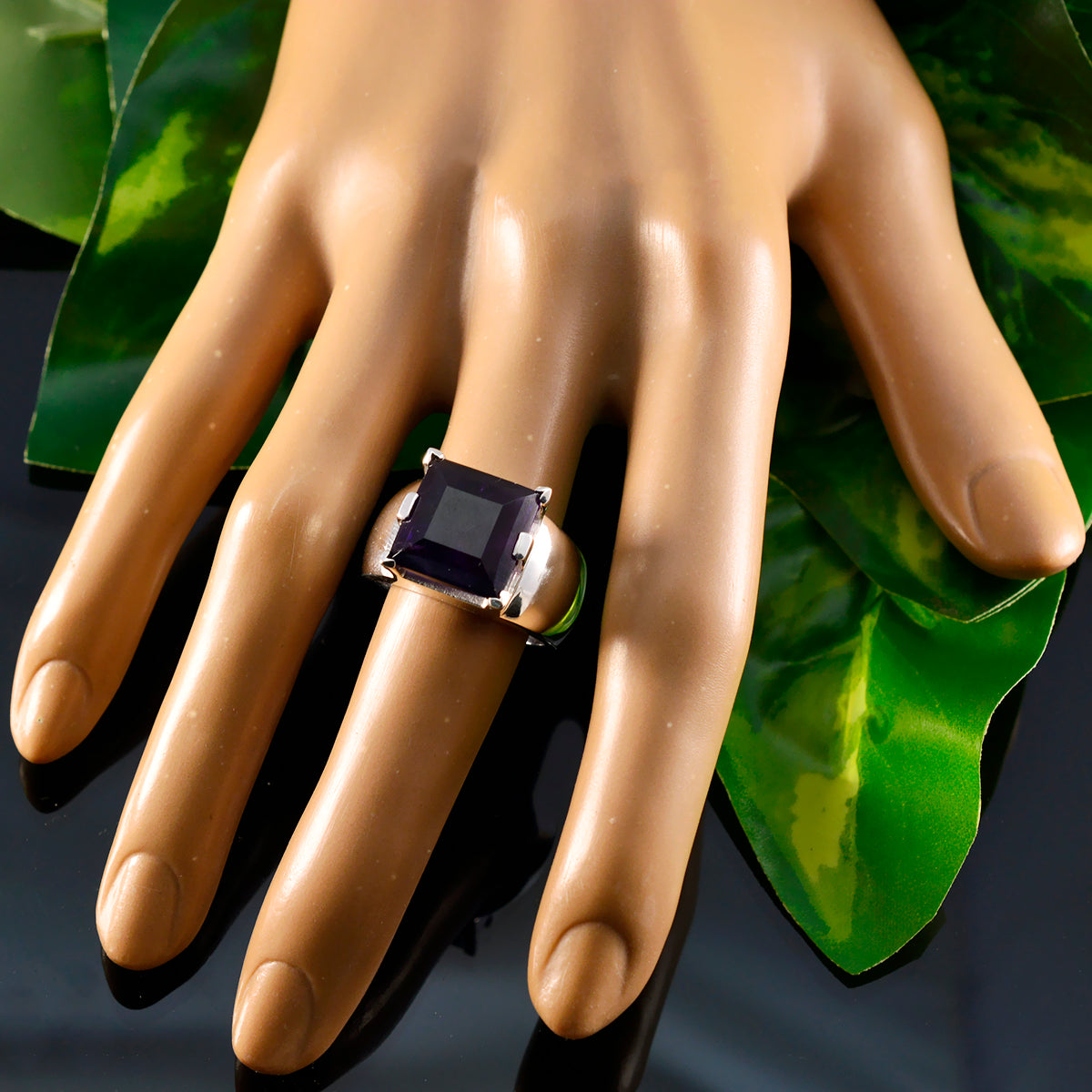 Amethyst Solitaire Italian 925 Silver Purple Gemstones Statement Retro Ring Jewelry