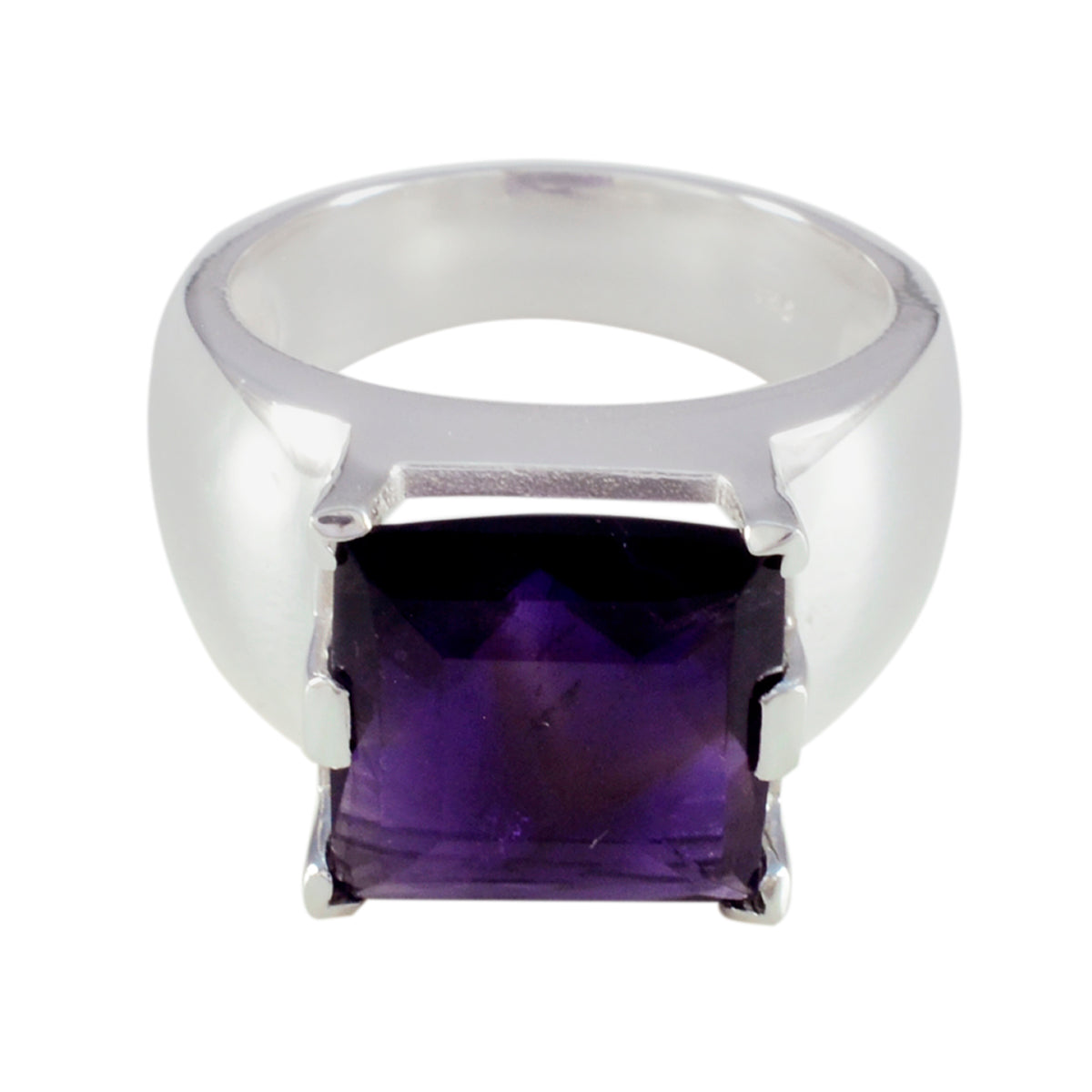 Amethyst Solitaire Italian 925 Silver Purple Gemstones Statement Retro Ring Jewelry Immagine principale del prodotto