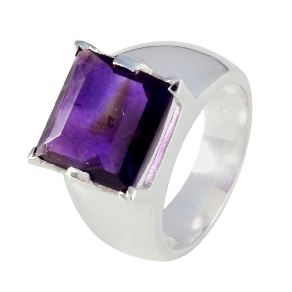 Amethyst Solitaire Italian 925 Silver Purple Gemstones Statement Retro Ring Jewelry