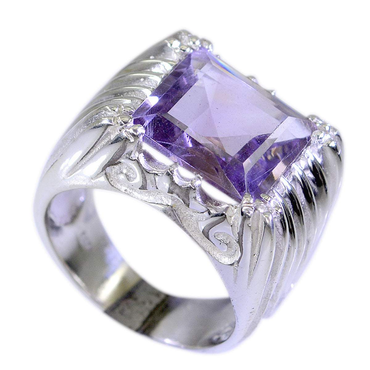 Amethyst Solitaire Spanish 92.5 Silver Purple Gemstones Chunky Artisan Ring Jewelry Immagine principale del prodotto