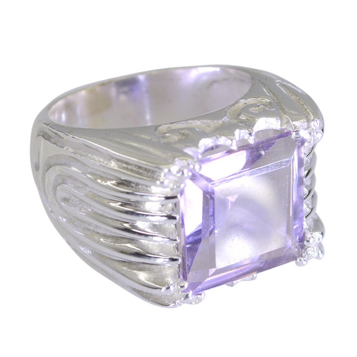 Anello artigianale massiccio con ametista solitaria, argento 92,5 spagnolo, pietre preziose viola Immagine secondaria del prodotto