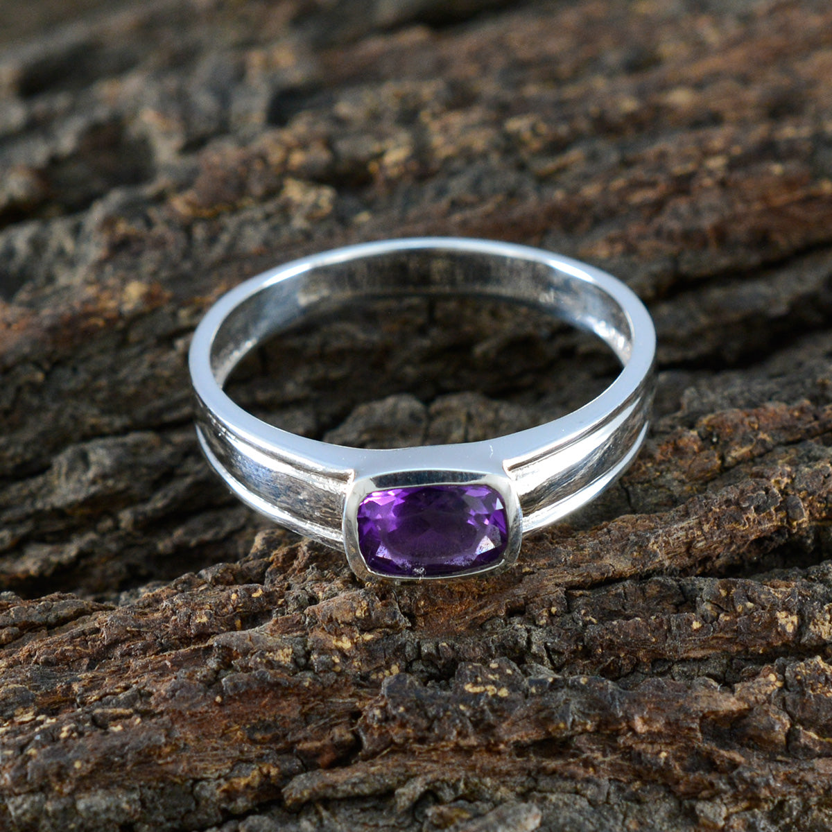 Amethyst Solitaire Korean 92.5 Silver Purple Gems Whisper thin Abstract Ring Jewellery