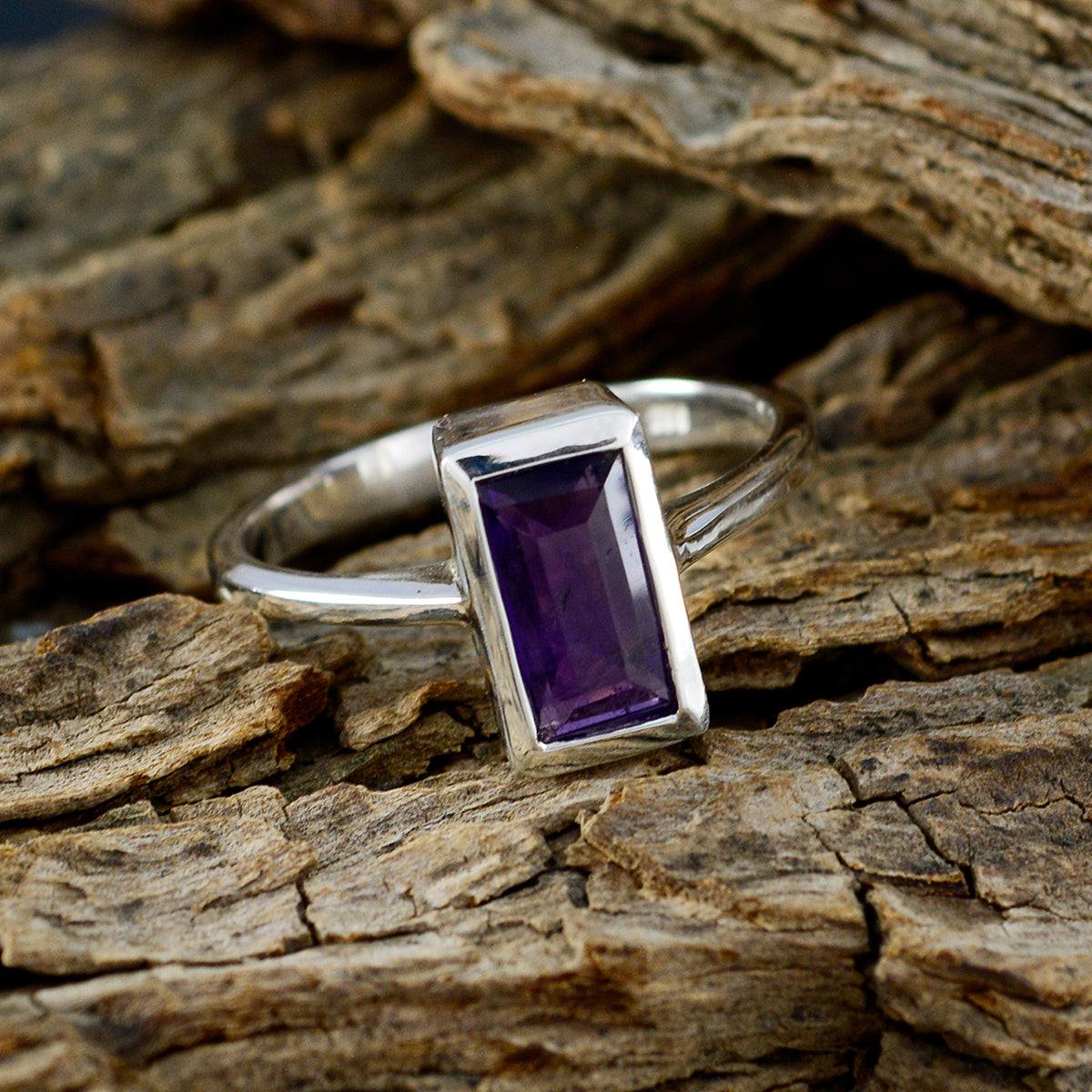 Amethyst Solitaire Indian 92.5 Silver Purple Gemstones Featherlight Boho Ring Jewelry