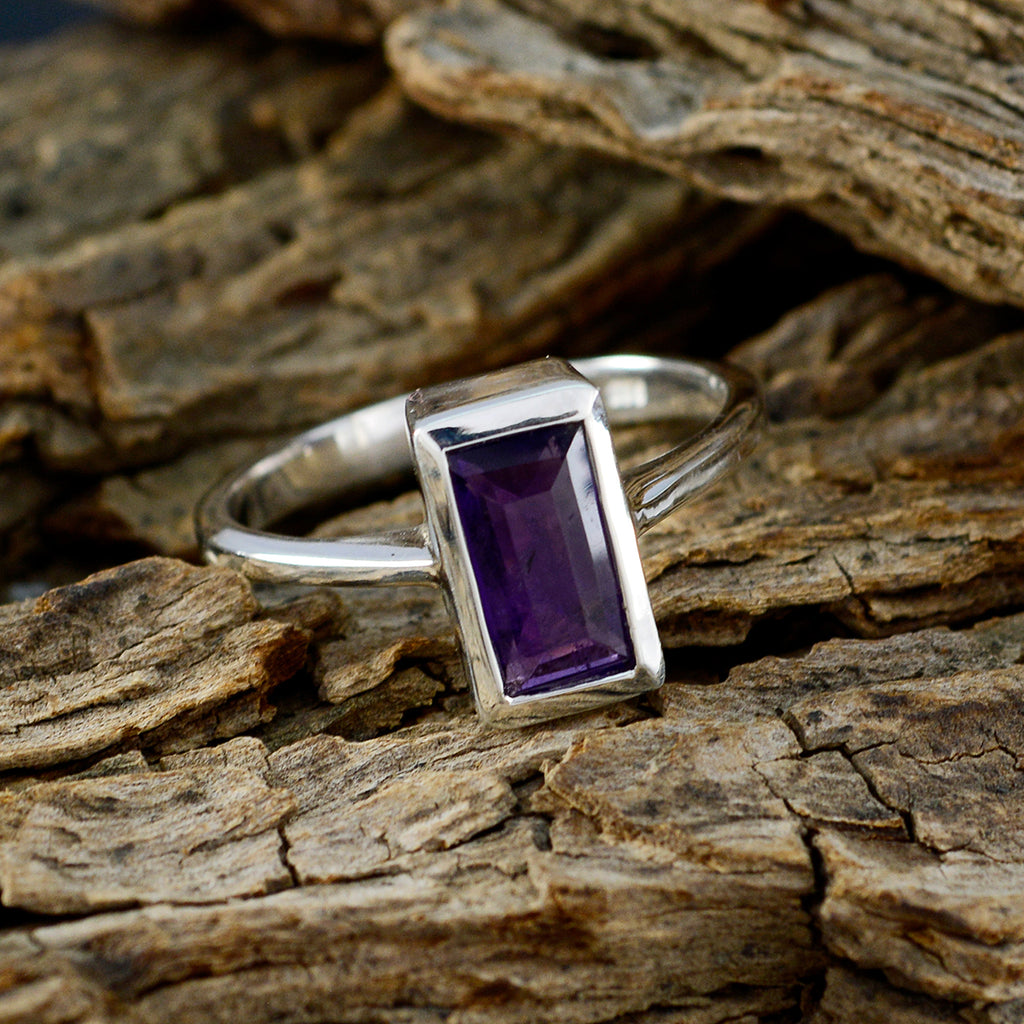 Amethyst Solitaire Indian 92.5 Silver Purple Gemstones Featherlight Boho Ring Jewelry