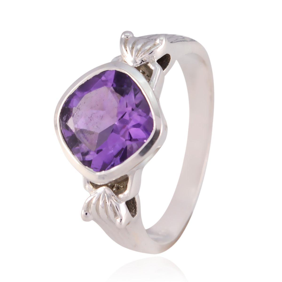 Bague gracieuse de poids moyen en argent français avec solitaire en améthyste et pierres violettes Image secondaire du produit