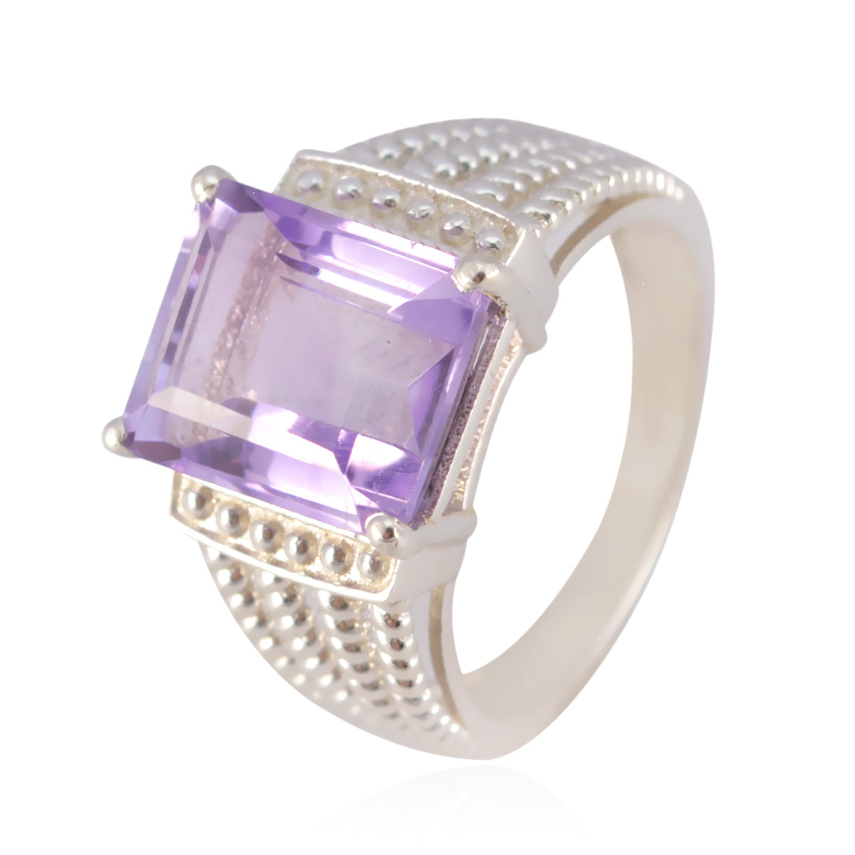 Amethyst Solitaire French 92.5 Silver Purple Gemstones Mid weight Fairytale Ring Jewellery Immagine principale del prodotto