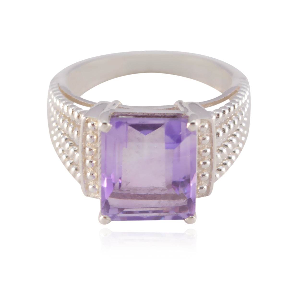 Anello da favola in argento 92,5 con ametista solitaria, pietre preziose viola, peso medio Immagine secondaria del prodotto