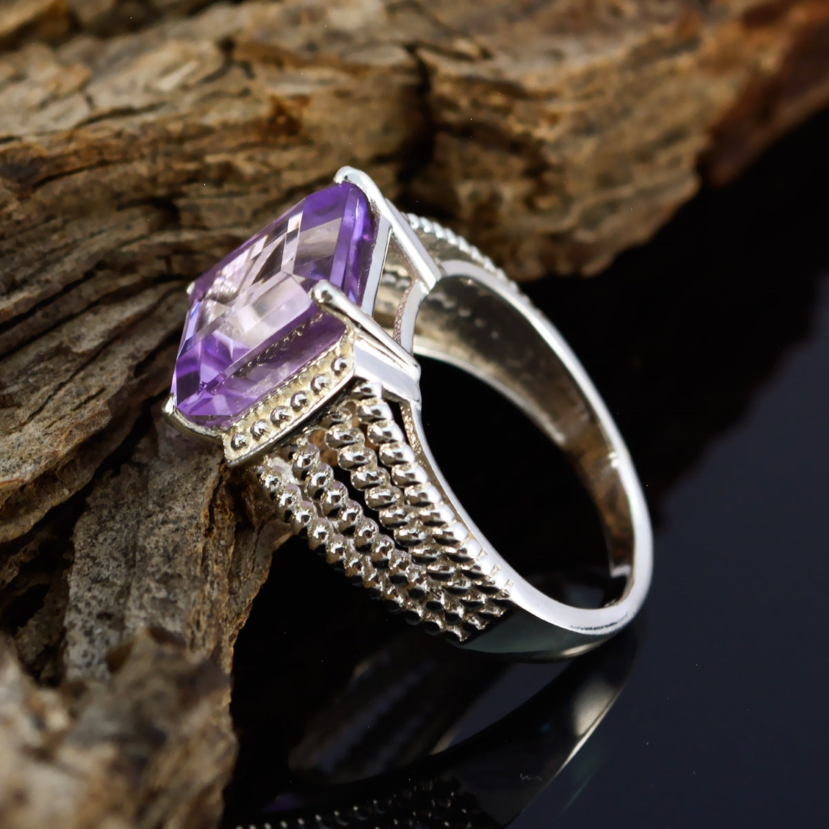 Amethyst Solitaire French 92.5 Silver Purple Gemstones Mid weight Fairytale Ring Jewellery