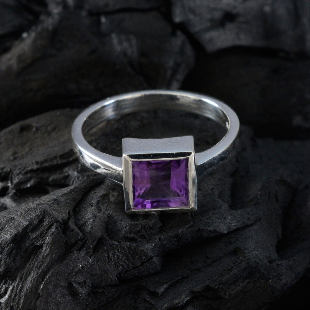 Amethyst Solitaire Indian Sterling Silver Purple Gems Featherlight Boho Ring Jewellery