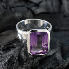 Amethyst Solitaire Italian Silver Purple Gems Edgy Contemporary Ring Jewelry