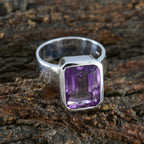Amethyst Solitaire Italian Silver Purple Gems Edgy Contemporary Ring Jewelry