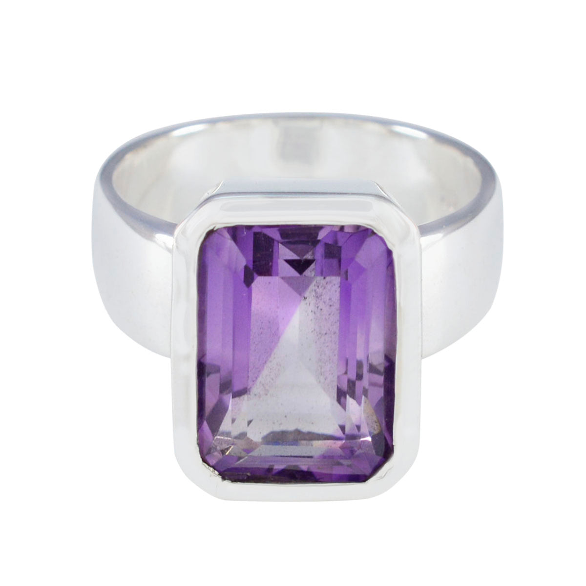 Amethyst Solitaire Italian Silver Purple Gems Edgy Contemporary Ring Jewelry Hoofdafbeelding