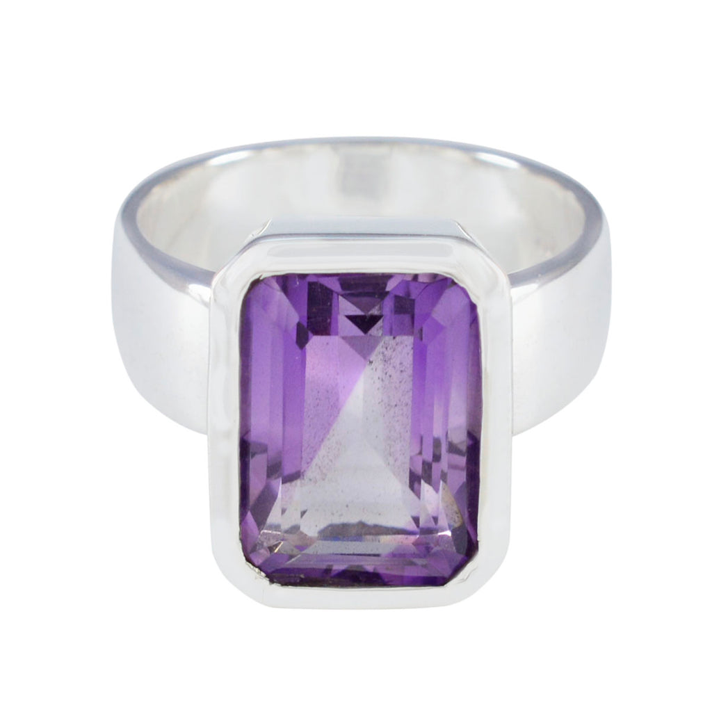 Amethyst Solitaire Italian Silver Purple Gems Edgy Contemporary Ring Jewelry