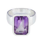 Amethyst Solitaire Italian Silver Purple Gems Edgy Contemporary Ring Jewelry