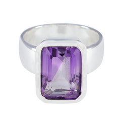 Amethyst Solitaire Italian Silver Purple Gems Edgy Contemporary Ring Jewelry