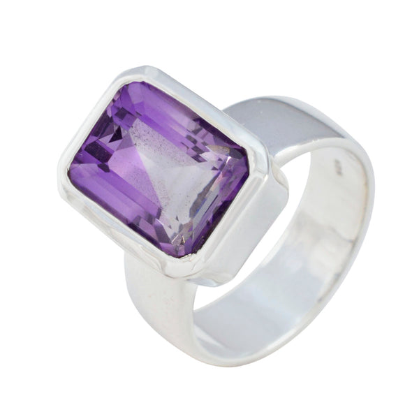 Amethyst Solitaire Italian Silver Purple Gems Edgy Contemporary Ring Jewelry