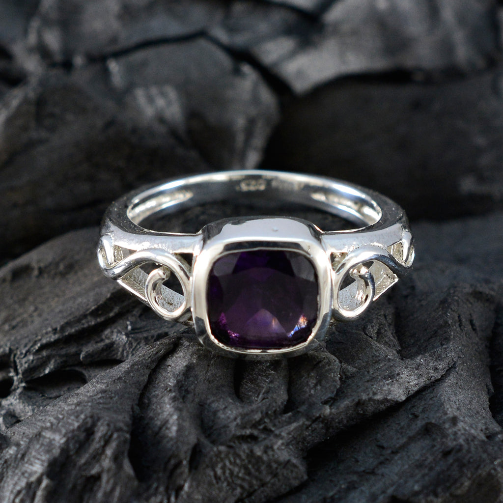 Amethyst Solitaire German Silver Purple Gemstone Featherlight Modern Ring Jewellery