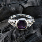 Amethyst Solitaire German Silver Purple Gemstone Featherlight Modern Ring Jewellery