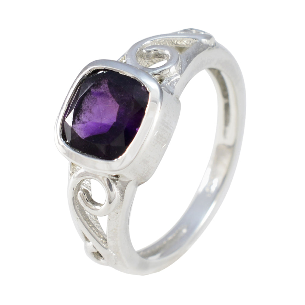 Amethyst Solitaire German Silver Purple Gemstone Featherlight Modern Ring Jewellery