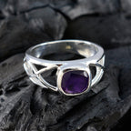 Amethyst Solitaire Indian Sterling Silver Purple Gemstones Tiny Contemporary Ring Jewelry