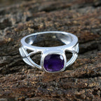 Amethyst Solitaire Indian Sterling Silver Purple Gemstones Tiny Contemporary Ring Jewelry