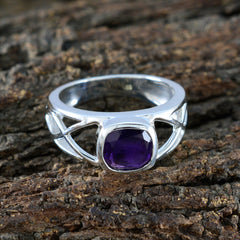 Amethyst Solitaire Indian Sterling Silver Purple Gemstones Tiny Contemporary Ring Jewelry